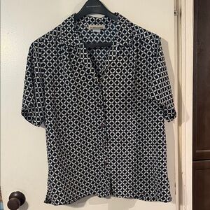 Doncaster Geometric Navy and White Button Down Shirt